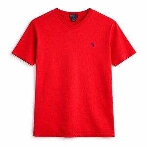 Polo Ralph Lauren Boys XL 18-20 Red Orange V Neck T Shirt Cotton Pony Logo